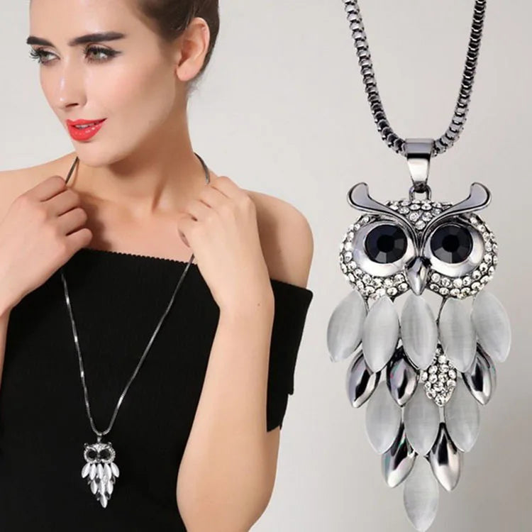 Crystal Opal Owl Necklace