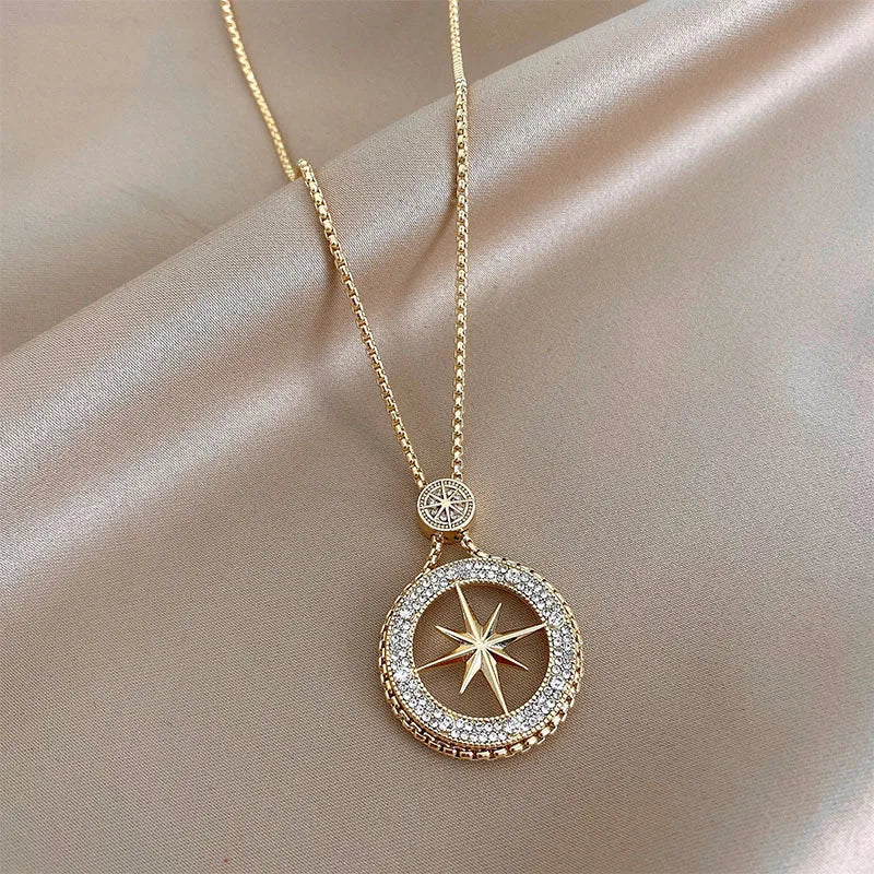 Woman's Eight-pointed Star Pendant Long Necklace for Woman Gift Fashion Gold Color Sweater Chain Jewelry